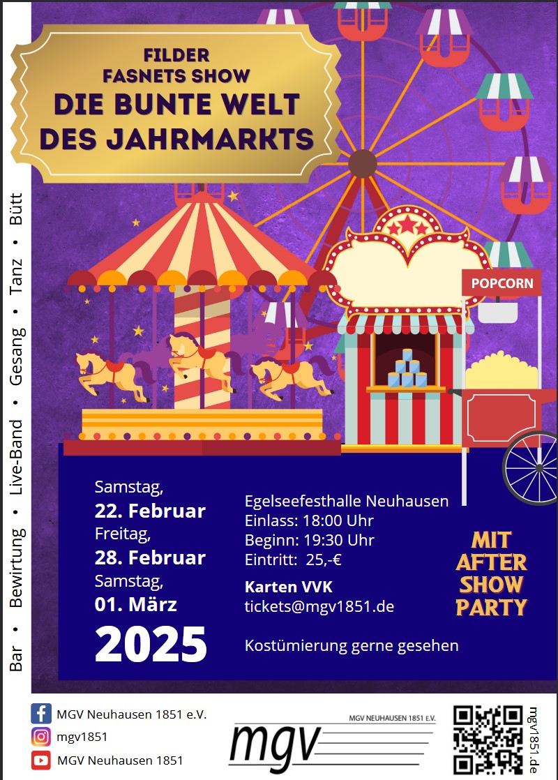 Die bunte Welt des JAHRMARKTS – MGV-Filder Fasnet Show  