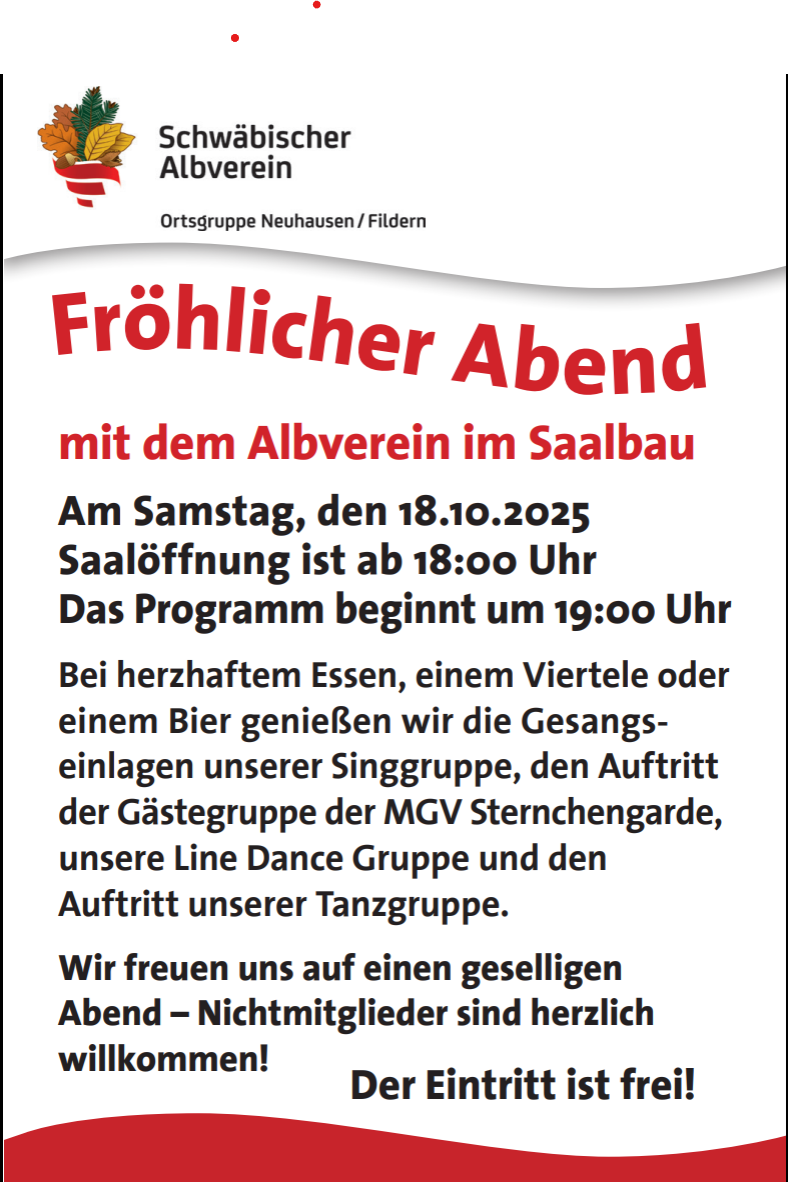 Fröhlicher Abend mit dem Albverein im Saalbau am 18.10.2025